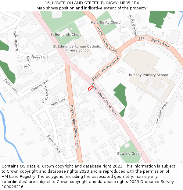 16, LOWER OLLAND STREET, BUNGAY, NR35 1BX: Location map and indicative extent of plot