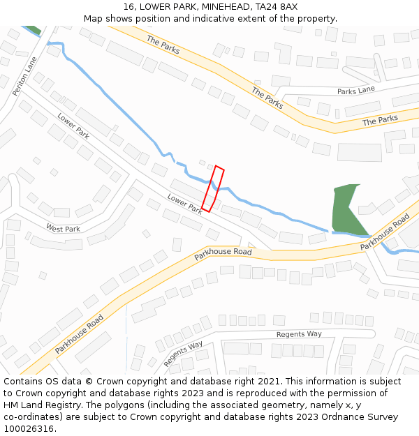 16, LOWER PARK, MINEHEAD, TA24 8AX: Location map and indicative extent of plot