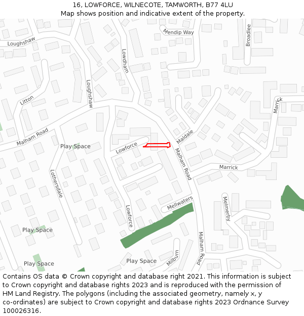16, LOWFORCE, WILNECOTE, TAMWORTH, B77 4LU: Location map and indicative extent of plot