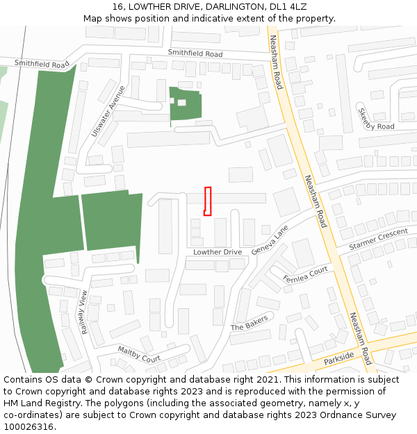 16, LOWTHER DRIVE, DARLINGTON, DL1 4LZ: Location map and indicative extent of plot