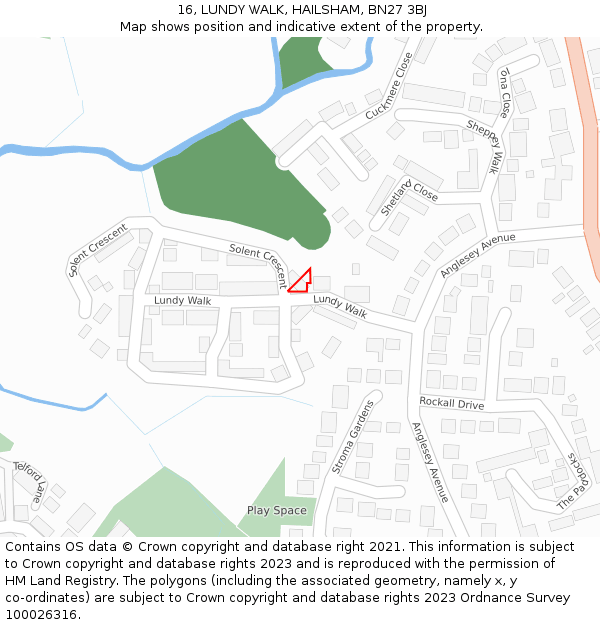 16, LUNDY WALK, HAILSHAM, BN27 3BJ: Location map and indicative extent of plot