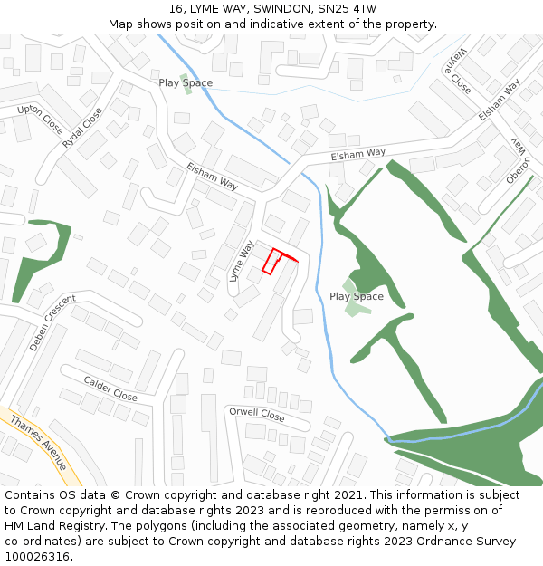 16, LYME WAY, SWINDON, SN25 4TW: Location map and indicative extent of plot