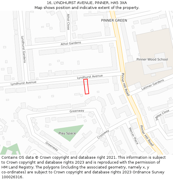 16, LYNDHURST AVENUE, PINNER, HA5 3XA: Location map and indicative extent of plot
