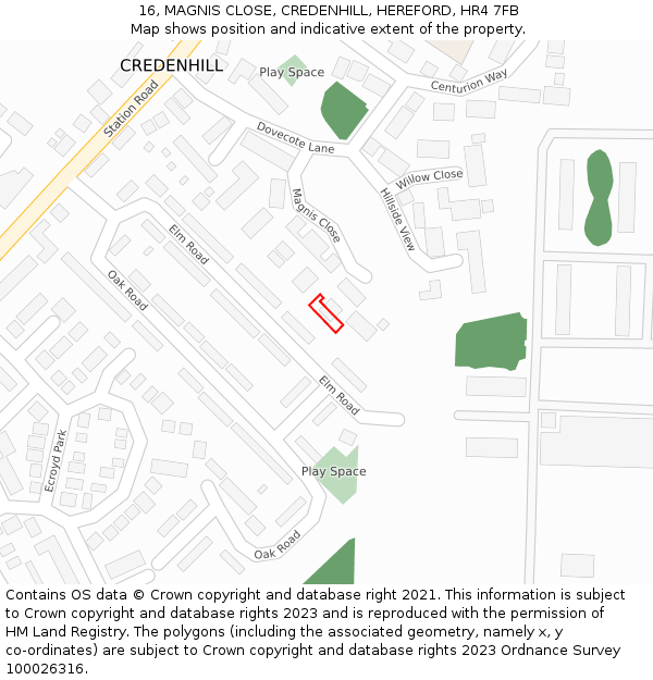 16, MAGNIS CLOSE, CREDENHILL, HEREFORD, HR4 7FB: Location map and indicative extent of plot