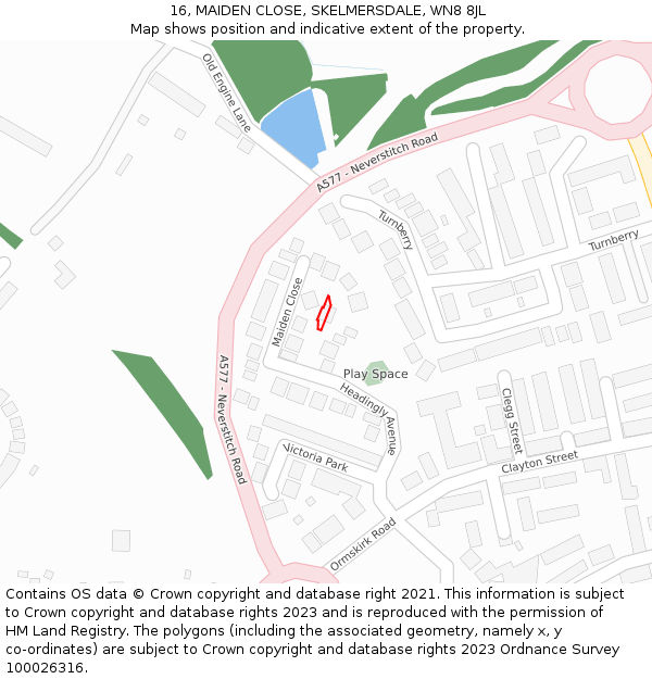 16, MAIDEN CLOSE, SKELMERSDALE, WN8 8JL: Location map and indicative extent of plot