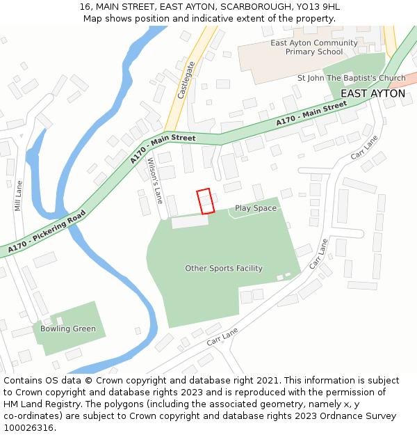 16, MAIN STREET, EAST AYTON, SCARBOROUGH, YO13 9HL: Location map and indicative extent of plot