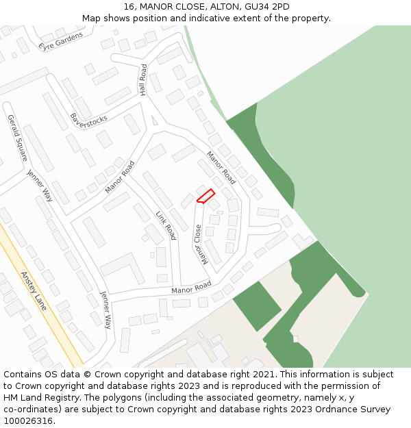 16, MANOR CLOSE, ALTON, GU34 2PD: Location map and indicative extent of plot