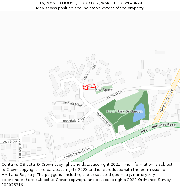 16, MANOR HOUSE, FLOCKTON, WAKEFIELD, WF4 4AN: Location map and indicative extent of plot