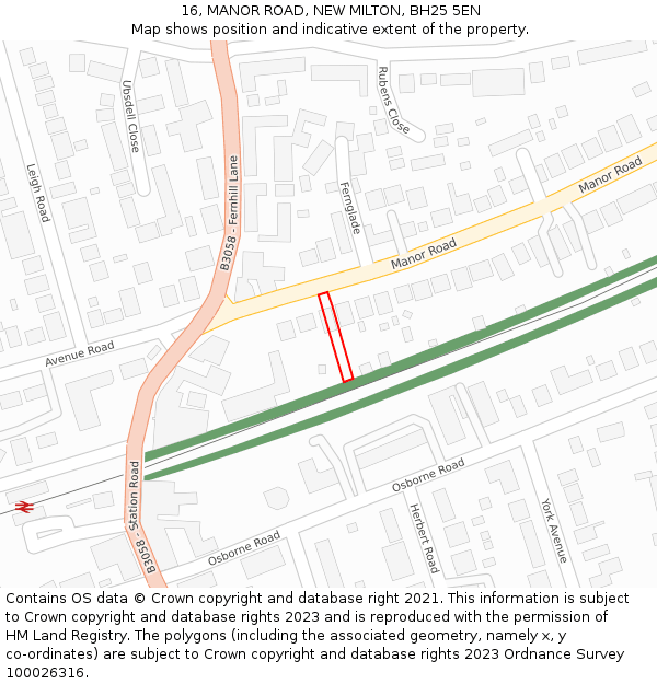 16, MANOR ROAD, NEW MILTON, BH25 5EN: Location map and indicative extent of plot