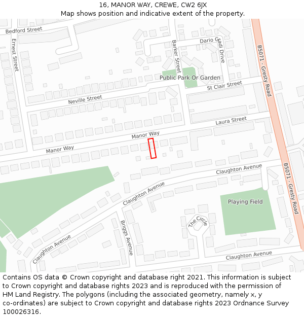 16, MANOR WAY, CREWE, CW2 6JX: Location map and indicative extent of plot