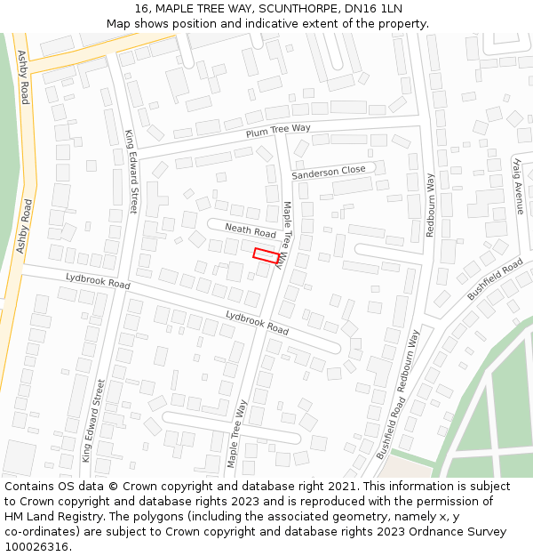 16, MAPLE TREE WAY, SCUNTHORPE, DN16 1LN: Location map and indicative extent of plot