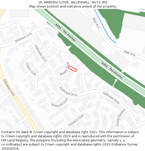 16, MARDEN CLOSE, WILLENHALL, WV13 3ES: Location map and indicative extent of plot