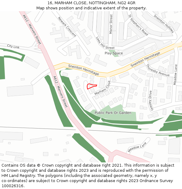 16, MARHAM CLOSE, NOTTINGHAM, NG2 4GR: Location map and indicative extent of plot