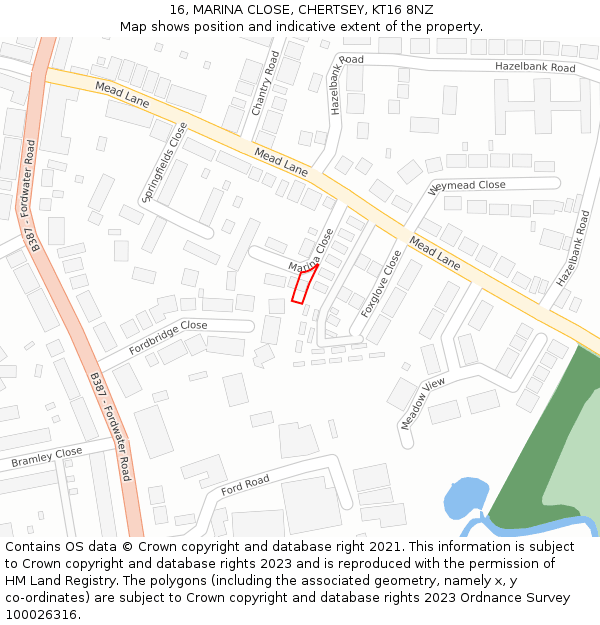 16, MARINA CLOSE, CHERTSEY, KT16 8NZ: Location map and indicative extent of plot