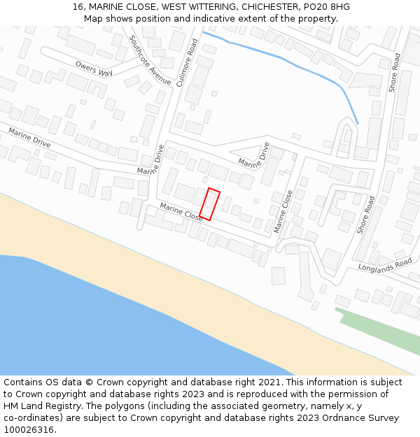 16, MARINE CLOSE, WEST WITTERING, CHICHESTER, PO20 8HG: Location map and indicative extent of plot