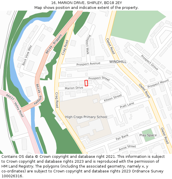 16, MARION DRIVE, SHIPLEY, BD18 2EY: Location map and indicative extent of plot