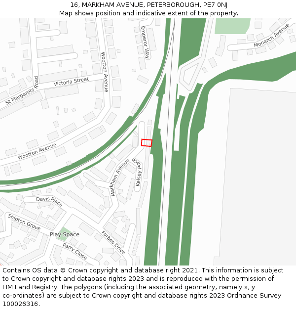 16, MARKHAM AVENUE, PETERBOROUGH, PE7 0NJ: Location map and indicative extent of plot
