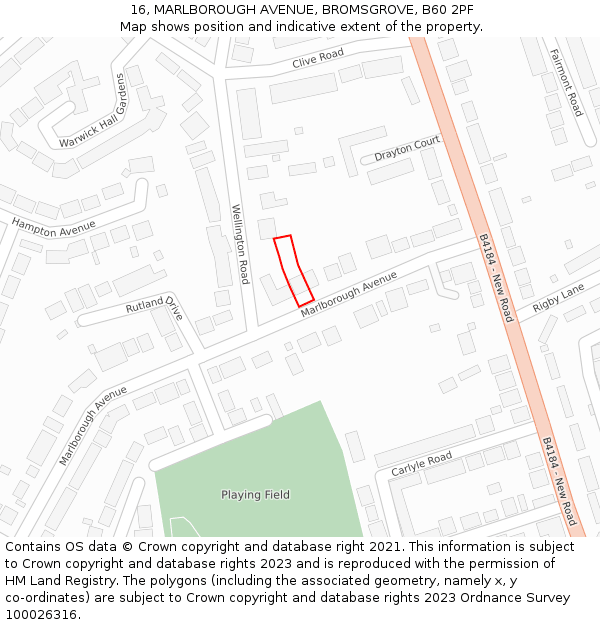 16, MARLBOROUGH AVENUE, BROMSGROVE, B60 2PF: Location map and indicative extent of plot