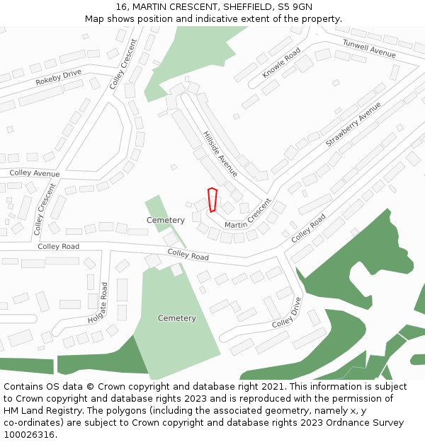 16, MARTIN CRESCENT, SHEFFIELD, S5 9GN: Location map and indicative extent of plot