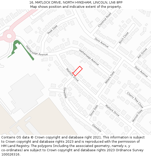 16, MATLOCK DRIVE, NORTH HYKEHAM, LINCOLN, LN6 8PP: Location map and indicative extent of plot
