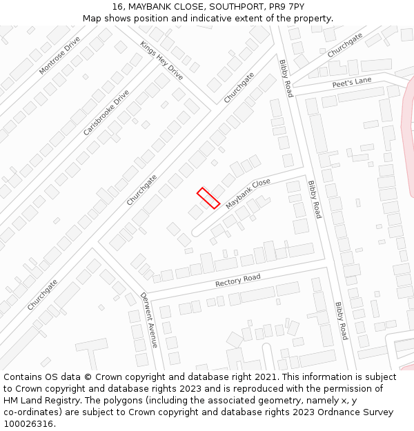 16, MAYBANK CLOSE, SOUTHPORT, PR9 7PY: Location map and indicative extent of plot