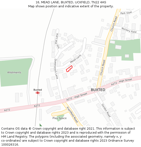 16, MEAD LANE, BUXTED, UCKFIELD, TN22 4AS: Location map and indicative extent of plot