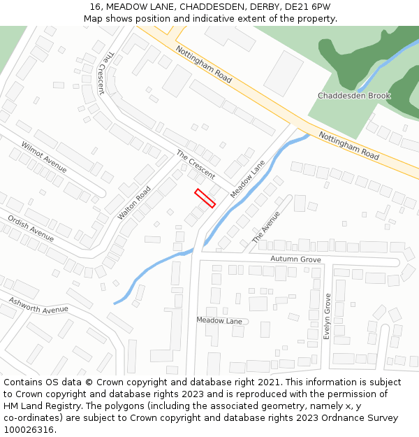 16, MEADOW LANE, CHADDESDEN, DERBY, DE21 6PW: Location map and indicative extent of plot