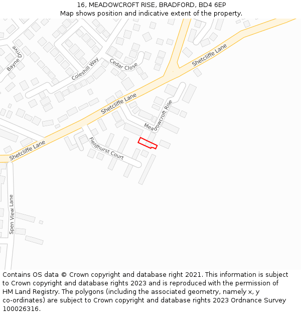 16, MEADOWCROFT RISE, BRADFORD, BD4 6EP: Location map and indicative extent of plot