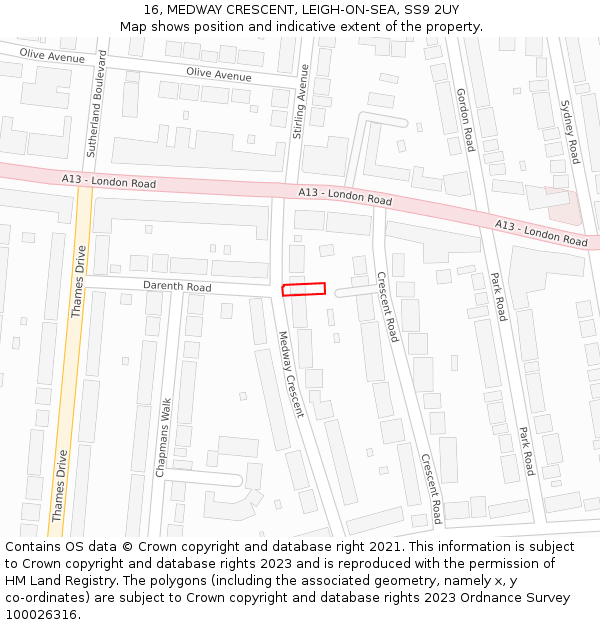 16, MEDWAY CRESCENT, LEIGH-ON-SEA, SS9 2UY: Location map and indicative extent of plot