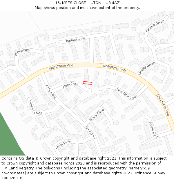 16, MEES CLOSE, LUTON, LU3 4AZ: Location map and indicative extent of plot