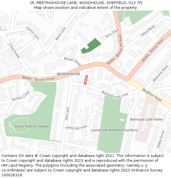 16, MEETINGHOUSE LANE, WOODHOUSE, SHEFFIELD, S13 7PJ: Location map and indicative extent of plot