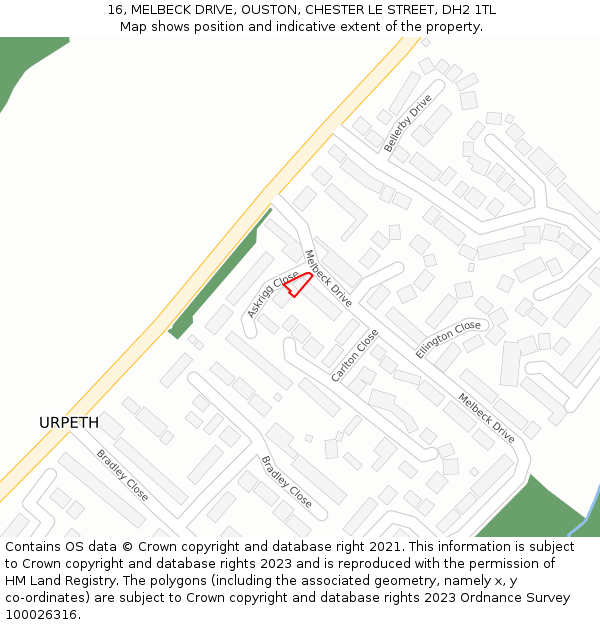 16, MELBECK DRIVE, OUSTON, CHESTER LE STREET, DH2 1TL: Location map and indicative extent of plot