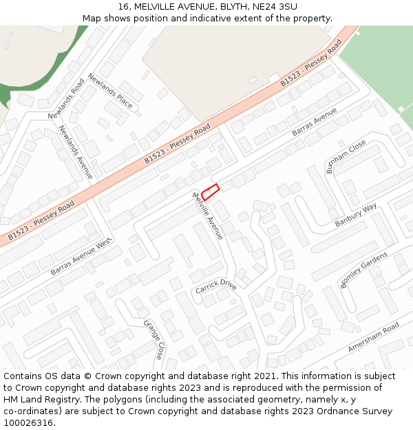 16, MELVILLE AVENUE, BLYTH, NE24 3SU: Location map and indicative extent of plot