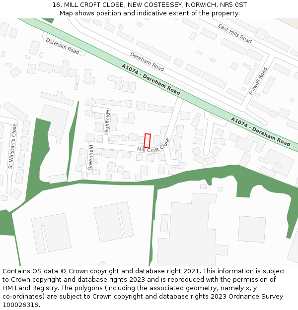 16, MILL CROFT CLOSE, NEW COSTESSEY, NORWICH, NR5 0ST: Location map and indicative extent of plot