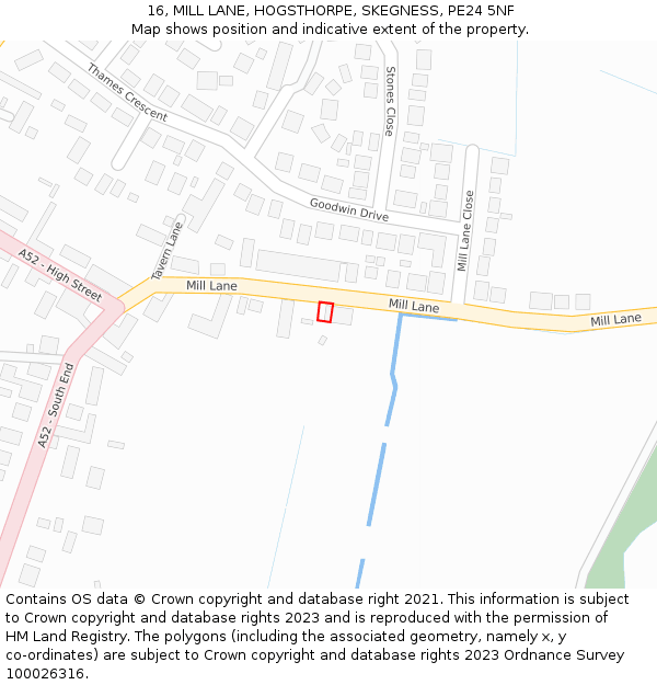 16, MILL LANE, HOGSTHORPE, SKEGNESS, PE24 5NF: Location map and indicative extent of plot