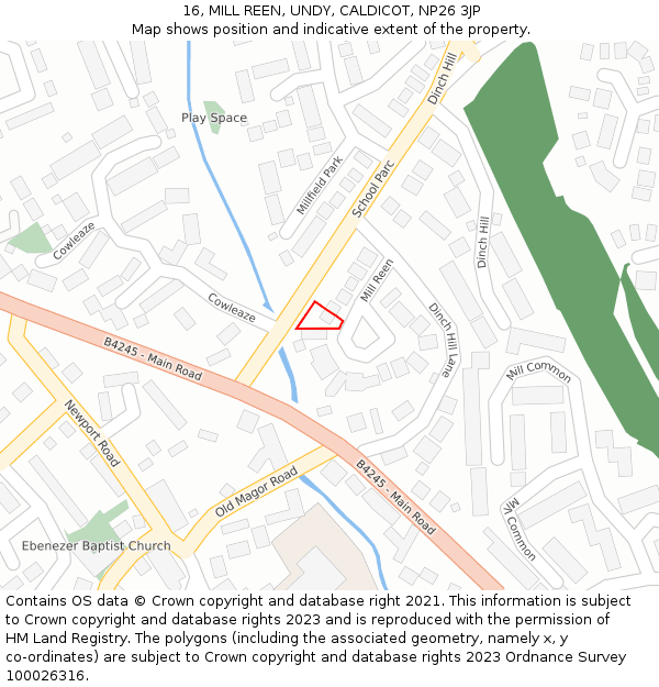 16, MILL REEN, UNDY, CALDICOT, NP26 3JP: Location map and indicative extent of plot