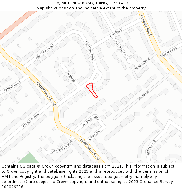 16, MILL VIEW ROAD, TRING, HP23 4ER: Location map and indicative extent of plot