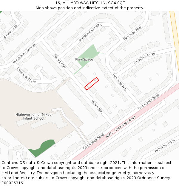 16, MILLARD WAY, HITCHIN, SG4 0QE: Location map and indicative extent of plot