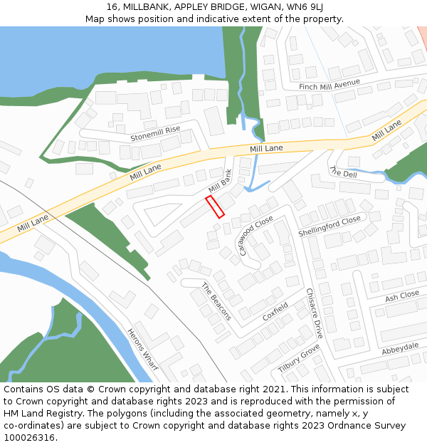 16, MILLBANK, APPLEY BRIDGE, WIGAN, WN6 9LJ: Location map and indicative extent of plot