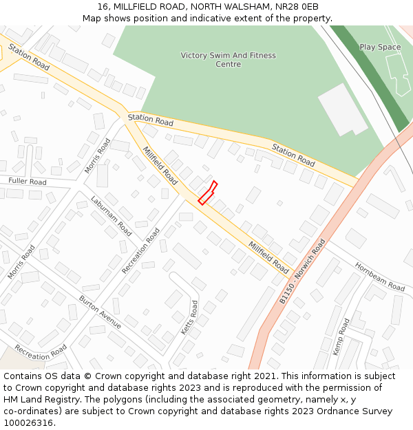 16, MILLFIELD ROAD, NORTH WALSHAM, NR28 0EB: Location map and indicative extent of plot
