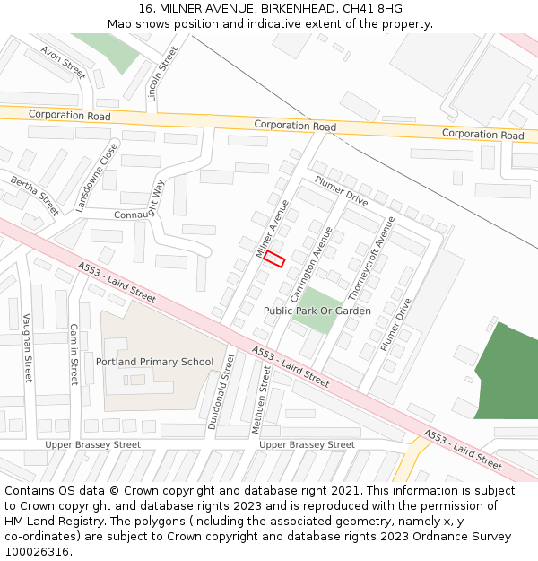 16, MILNER AVENUE, BIRKENHEAD, CH41 8HG: Location map and indicative extent of plot