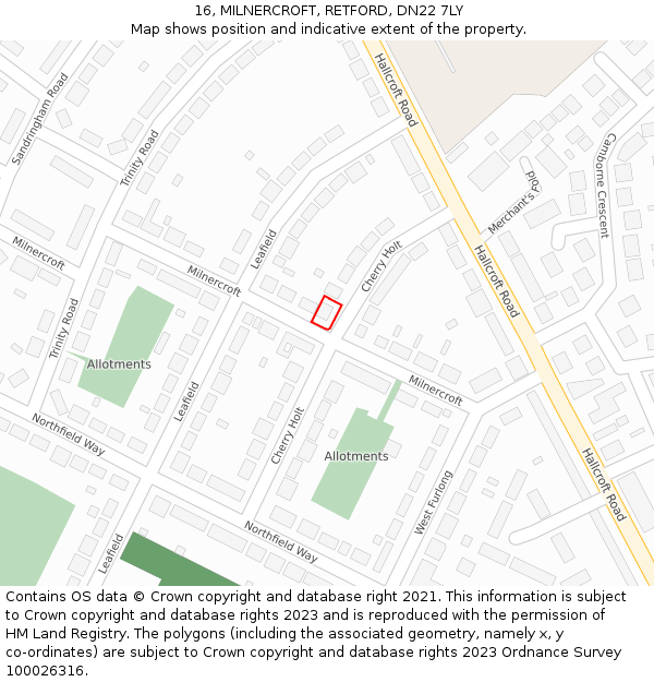 16, MILNERCROFT, RETFORD, DN22 7LY: Location map and indicative extent of plot
