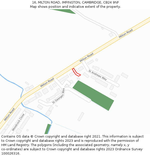 16, MILTON ROAD, IMPINGTON, CAMBRIDGE, CB24 9NF: Location map and indicative extent of plot