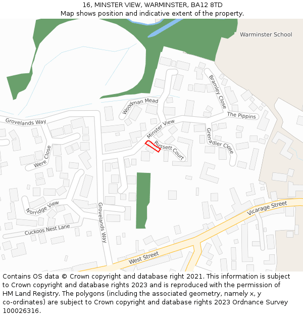 16, MINSTER VIEW, WARMINSTER, BA12 8TD: Location map and indicative extent of plot