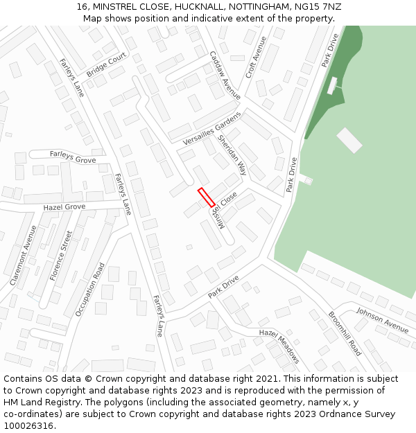 16, MINSTREL CLOSE, HUCKNALL, NOTTINGHAM, NG15 7NZ: Location map and indicative extent of plot
