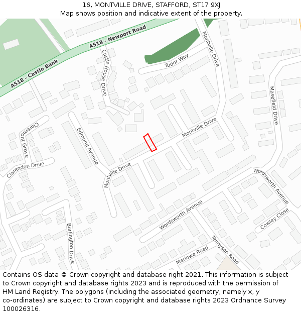 16, MONTVILLE DRIVE, STAFFORD, ST17 9XJ: Location map and indicative extent of plot