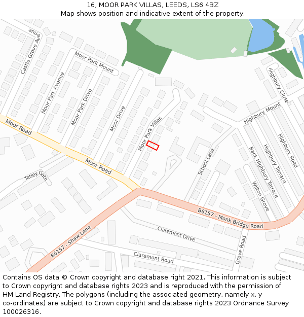16, MOOR PARK VILLAS, LEEDS, LS6 4BZ: Location map and indicative extent of plot