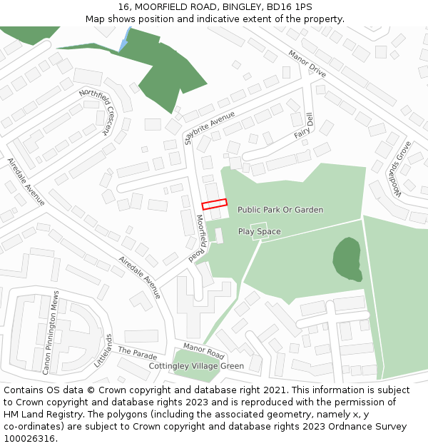 16, MOORFIELD ROAD, BINGLEY, BD16 1PS: Location map and indicative extent of plot