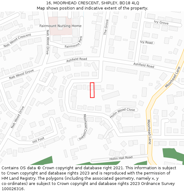 16, MOORHEAD CRESCENT, SHIPLEY, BD18 4LQ: Location map and indicative extent of plot