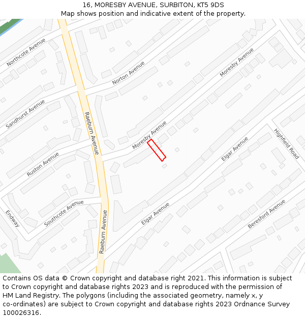 16, MORESBY AVENUE, SURBITON, KT5 9DS: Location map and indicative extent of plot